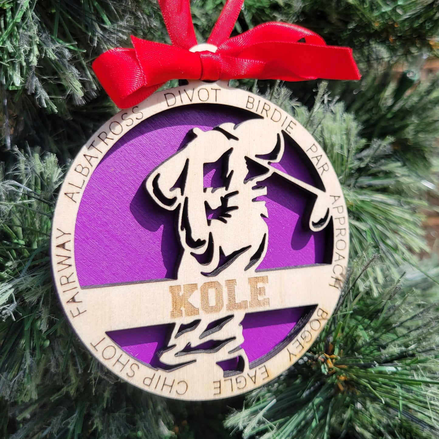 Decorative ornament with a red ribbon on a Christmas tree, golfer ornament, personalized christmas ornament for golfer, golfing ornaments 