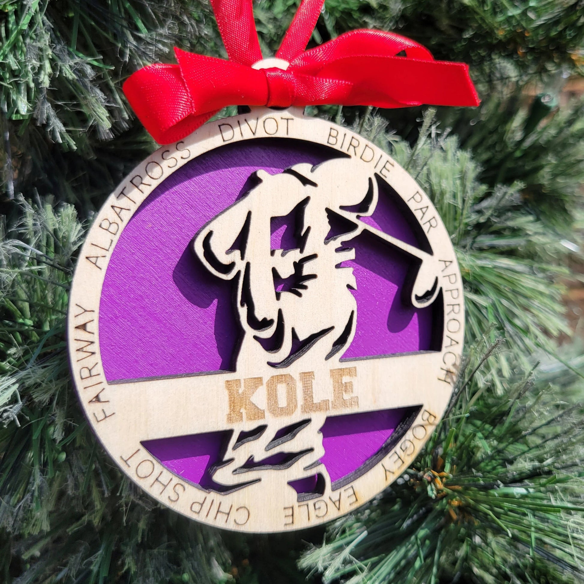 Decorative ornament with a red ribbon on a Christmas tree, golfer ornament, personalized christmas ornament for golfer, golfing ornaments 