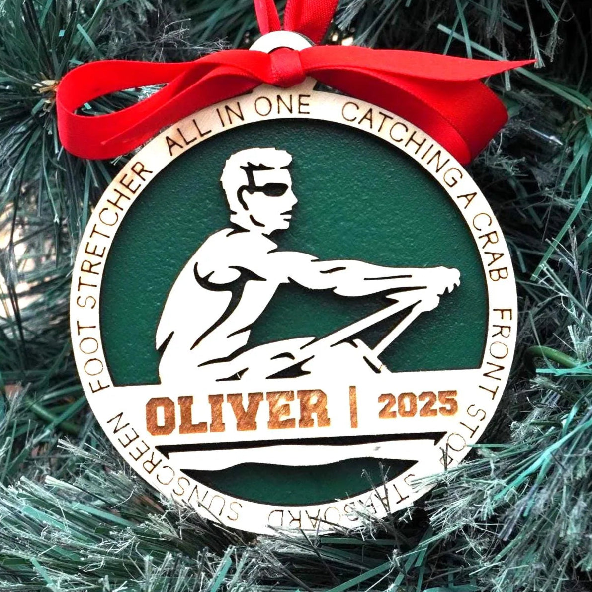 Decorative Christmas ornament with a red ribbon on a tree Decorative ornament with a red ribbon on a Christmas tree, christmas gift for rower, christmas ornament for rowing team, rowing team gift, christmas rowing gift