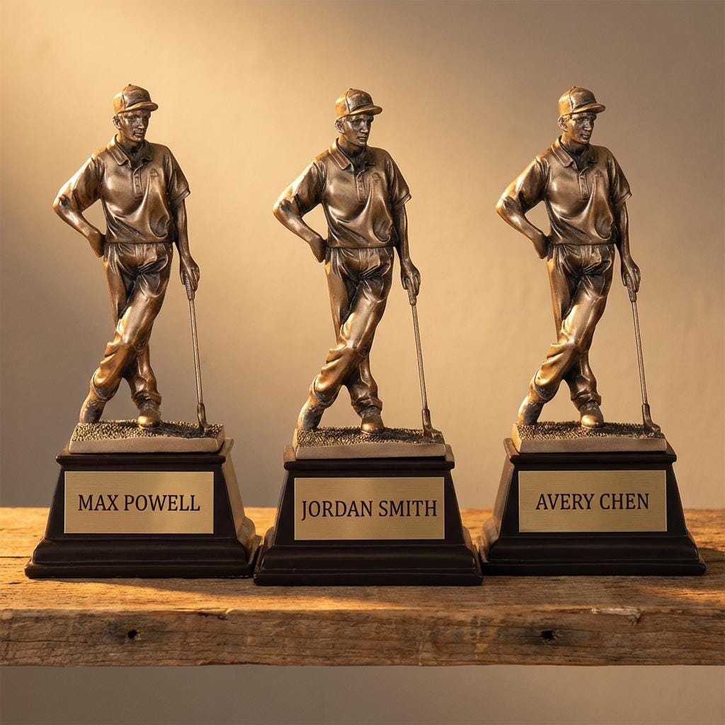 Personalized Male Golf Trophy 9"/13"/13"/13.25"/15" - Custom Engraved RSN AWRD for Team, Coach & MVP Awards — view 4