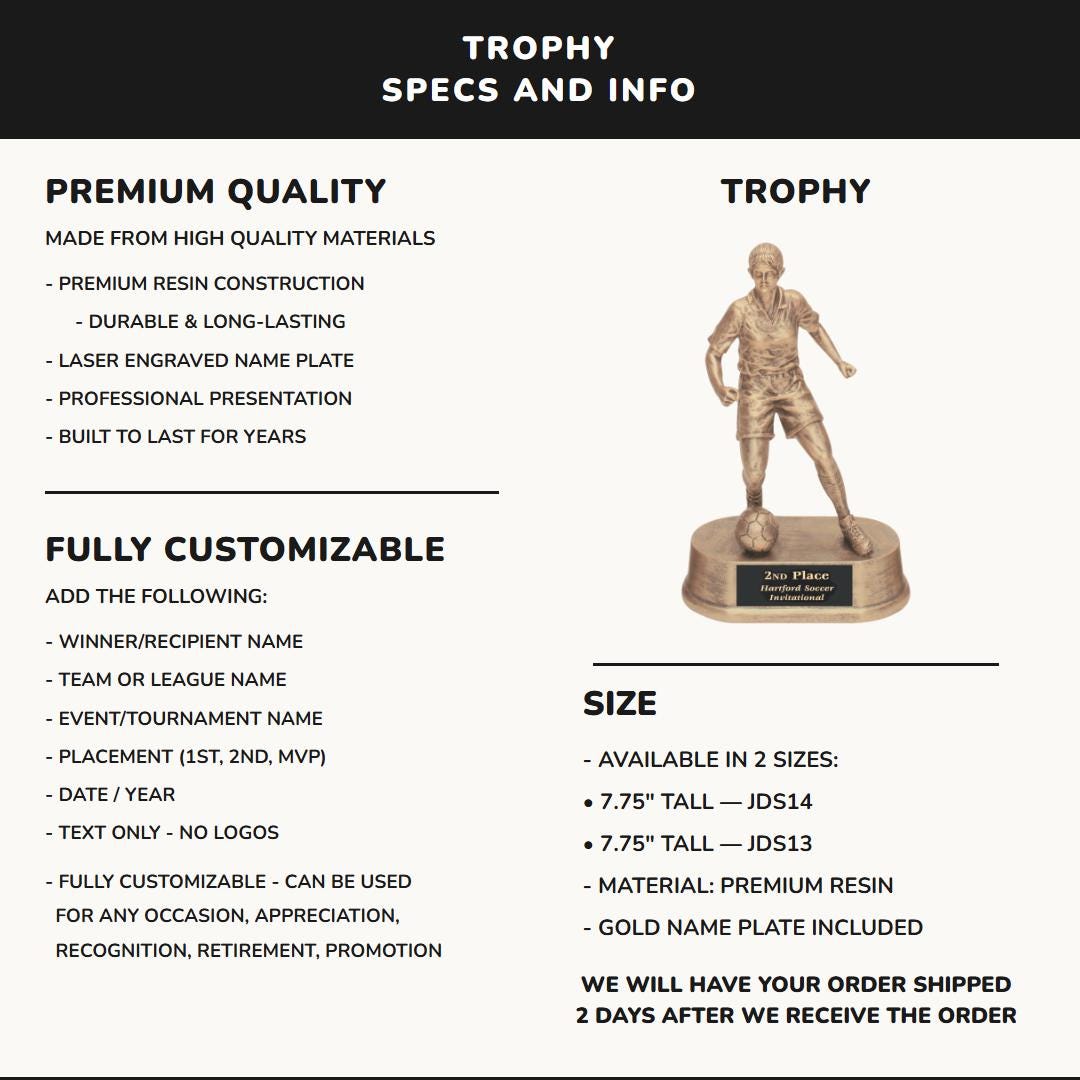 Soccer Trophy specifications and sizes