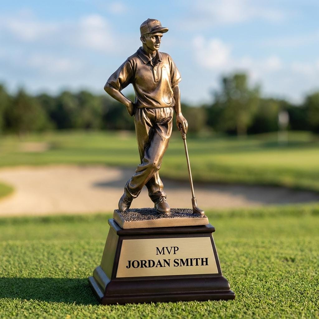 Personalized Male Golf Trophy 9"/13"/13"/13.25"/15" - Custom Engraved RSN AWRD for Team, Coach & MVP Awards — view 3