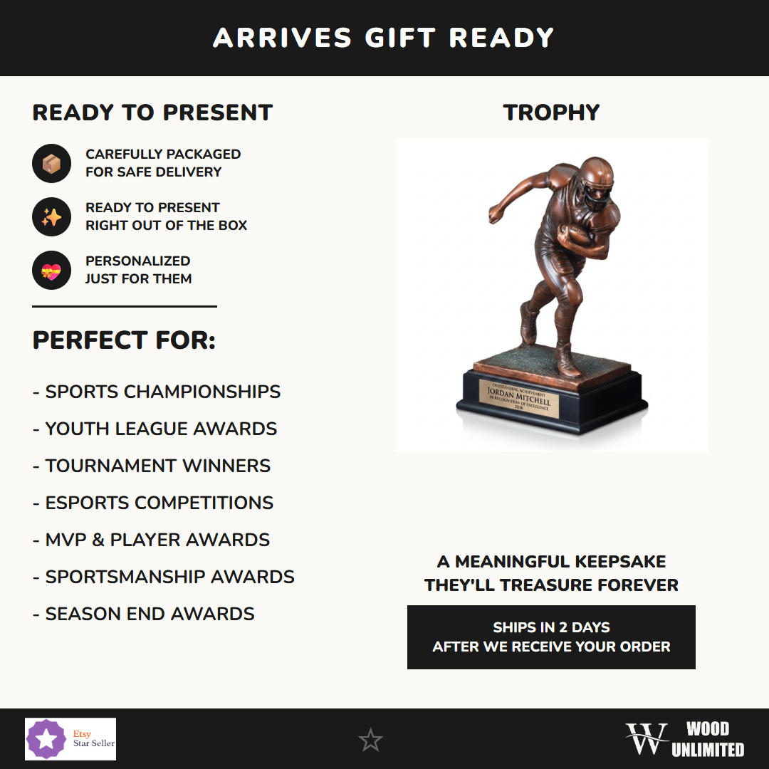 Gift-ready personalized Large Football Player Resin Trophy resin award, perfect for ceremonies, retirements, and corporate recognition