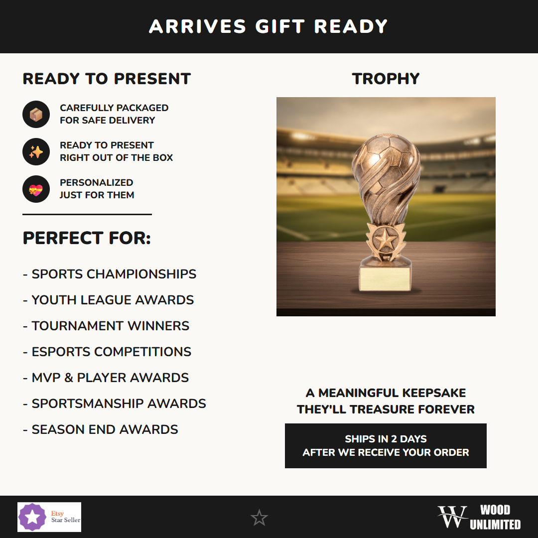 Gift-ready personalized Laurel Swirl Soccer Resin Award resin award, perfect for ceremonies, retirements, and corporate recognition