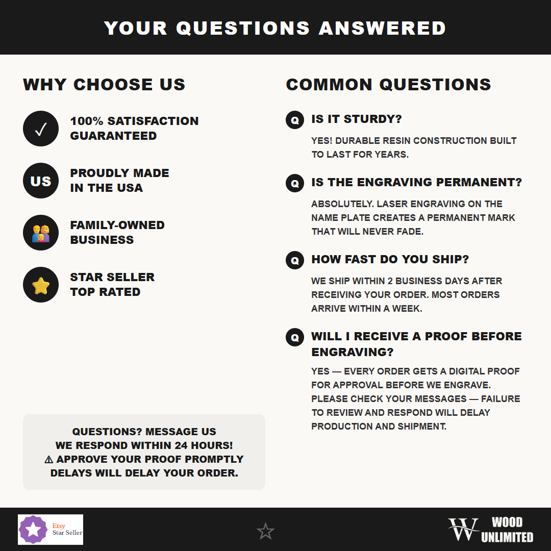 Why choose Wood Unlimited for your personalized Little Buddy Football Resin Trophy resin award — permanent engraving, fast shipping, 5000+ reviews