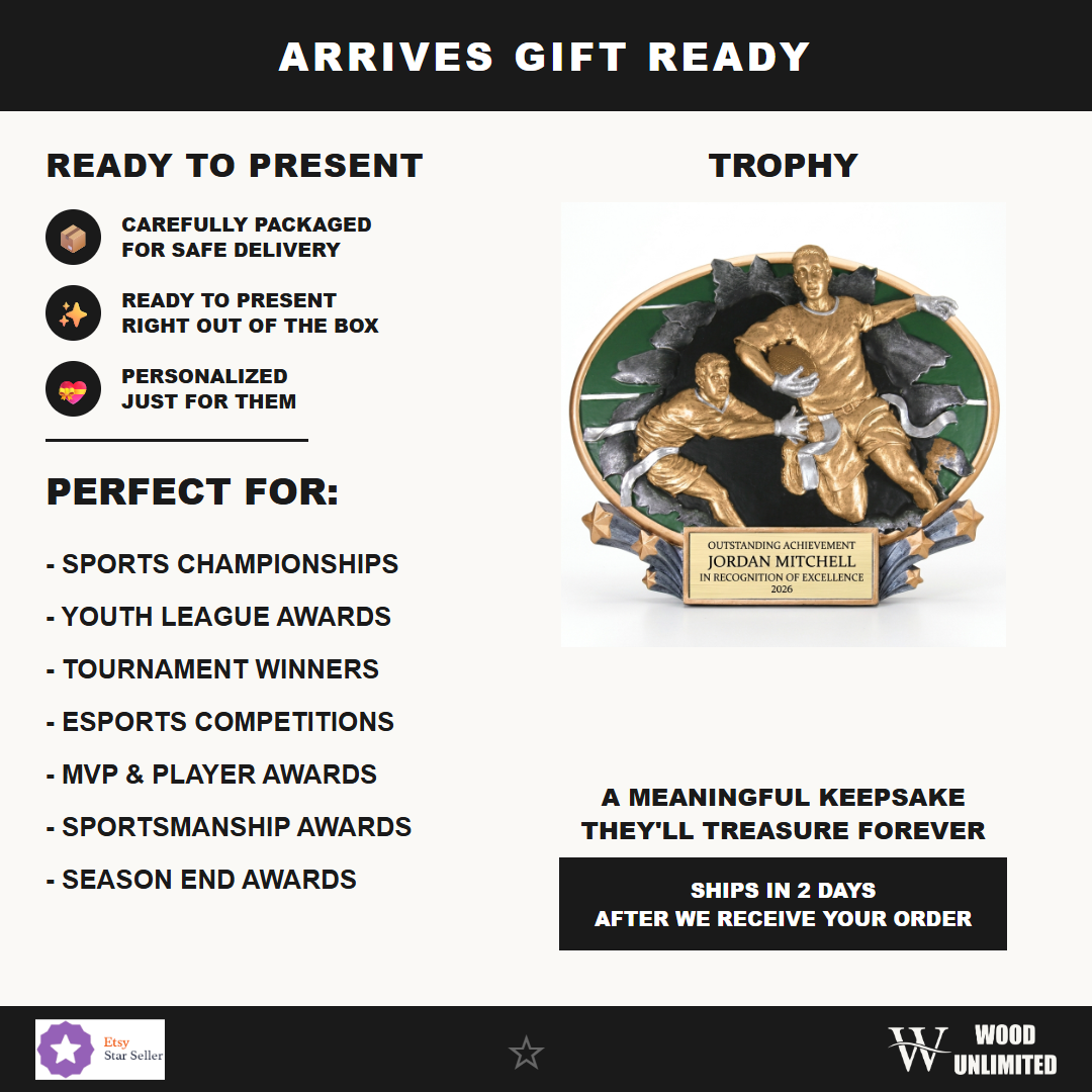 Gift-ready personalized Motion Flag Football Resin Trophy resin award, perfect for ceremonies, retirements, and corporate recognition