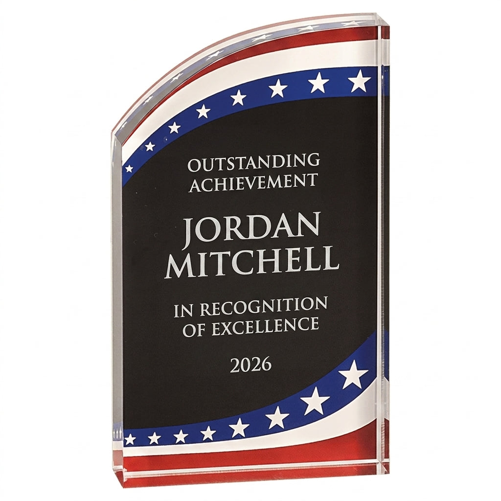 American flag acrylic award - patriotic military veteran recognition