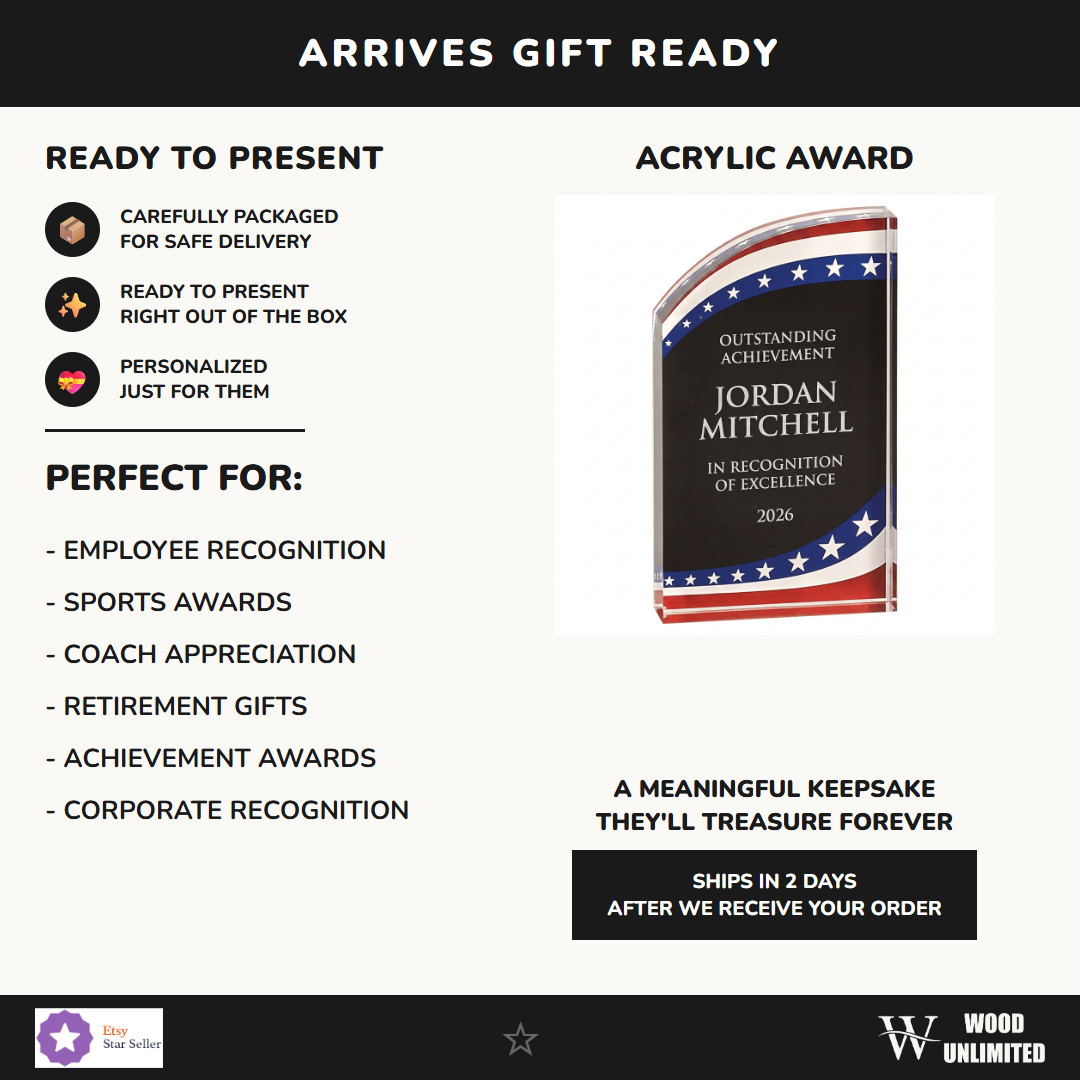 Patriotic acrylic award gift presentation - military retirement gift