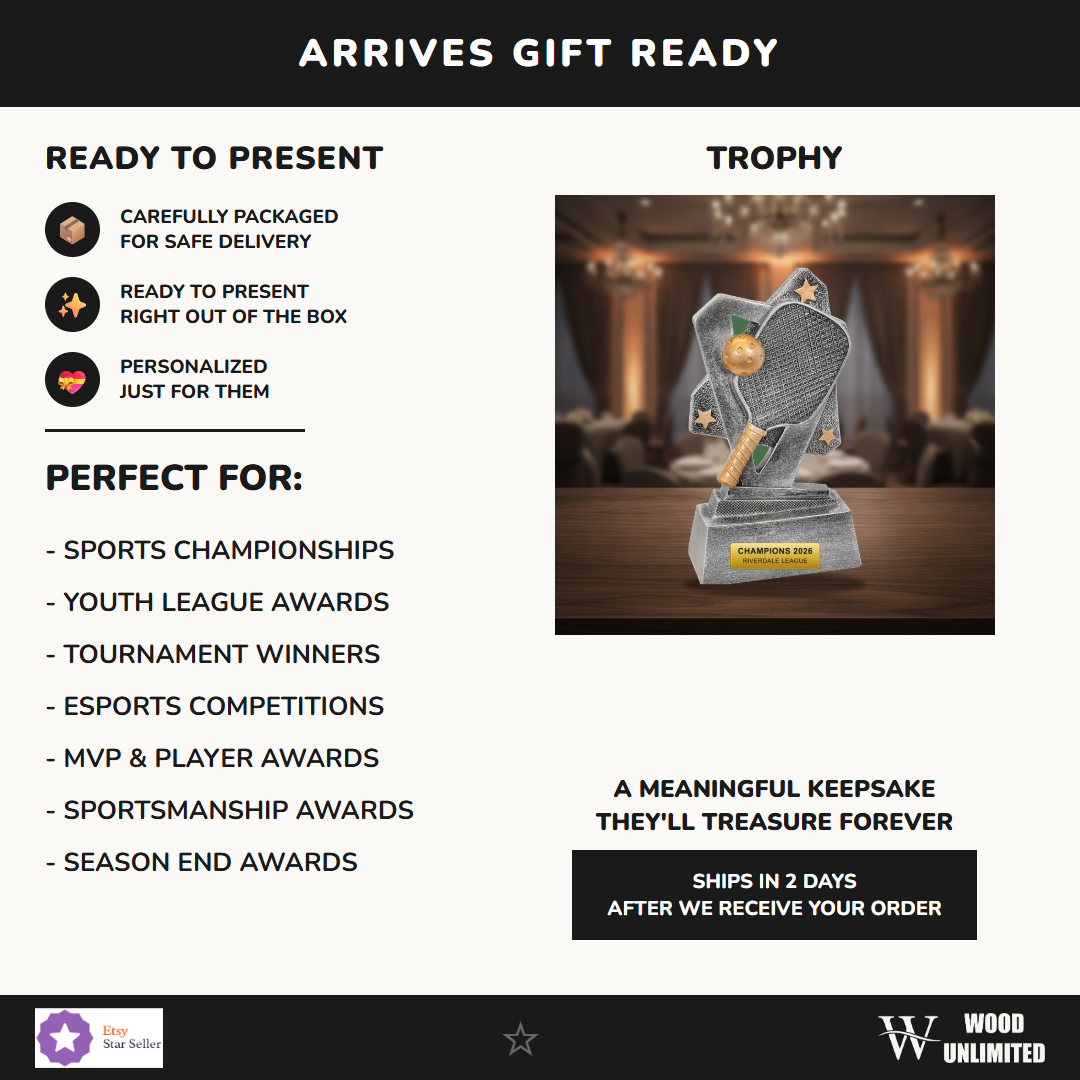 Gift-ready personalized Pickleball Triumph Resin Award resin award, perfect for ceremonies, retirements, and corporate recognition