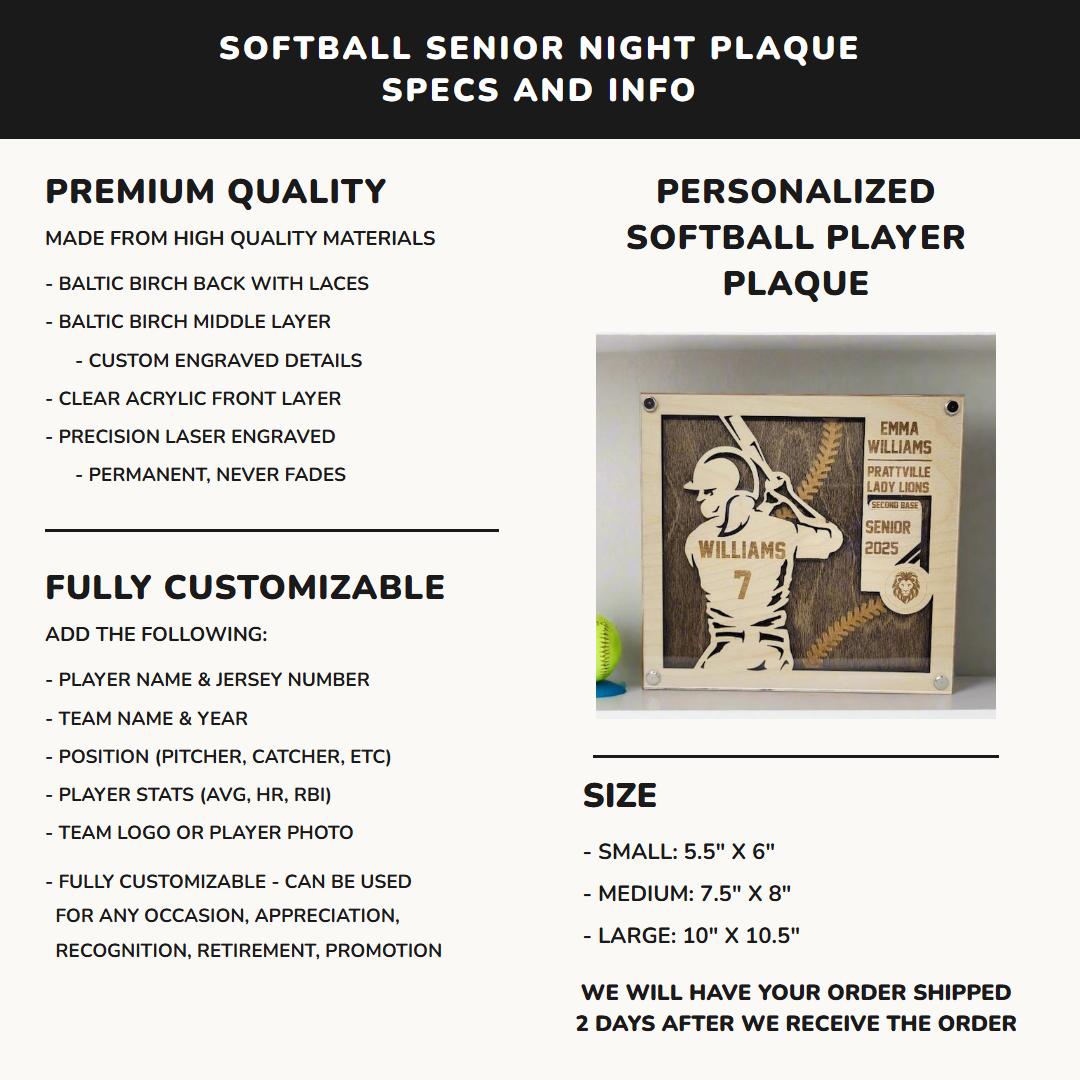 Personalized Softball Senior Night Gift Plaque — view 2