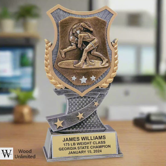 Personalized Wrestling Plaque Trophy with Trophy Cup Back Pattern - Ideal Wrestling Gift for Coaches and Players