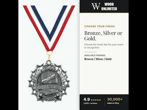Personalized Honor Roll Medals with Neck Ribbon - Gold Silver Bronze - Custom Engraved video
