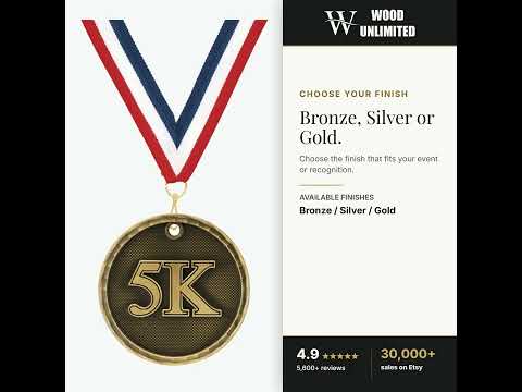 Personalized 5K Medals with Neck Ribbon - Gold Silver Bronze - Custom Engraved video