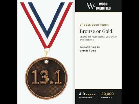 Personalized Half Marathon Medals with Neck Ribbon - Gold Silver Bronze - Custom Engraved video