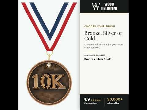 Personalized 10K Medals with Neck Ribbon - Gold Silver Bronze - Custom Engraved video