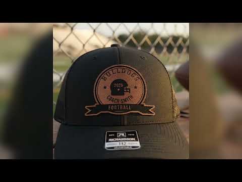 Football Coach Hat - Choose from 20 Designs - Football Leatherette Contour Cut Patch - Richardson 112 Trucker Cap - Football Coach Gift