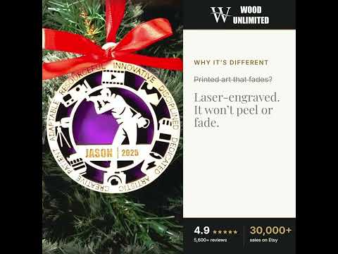 Personalized Photographer Christmas Ornament – Gift for Male Photographer or Videographer, video