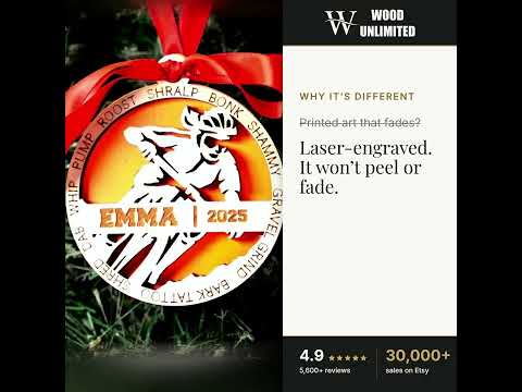 Personalized Mountain Biker Christmas Ornament – Custom Cyclist Gift, Engraved Wooden Moun video