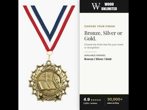Personalized Religious Medals with Neck Ribbon - Gold Silver Bronze - Custom Engraved video