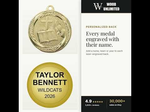Personalized Church Medals with Neck Ribbon - Gold - Custom Engraved video