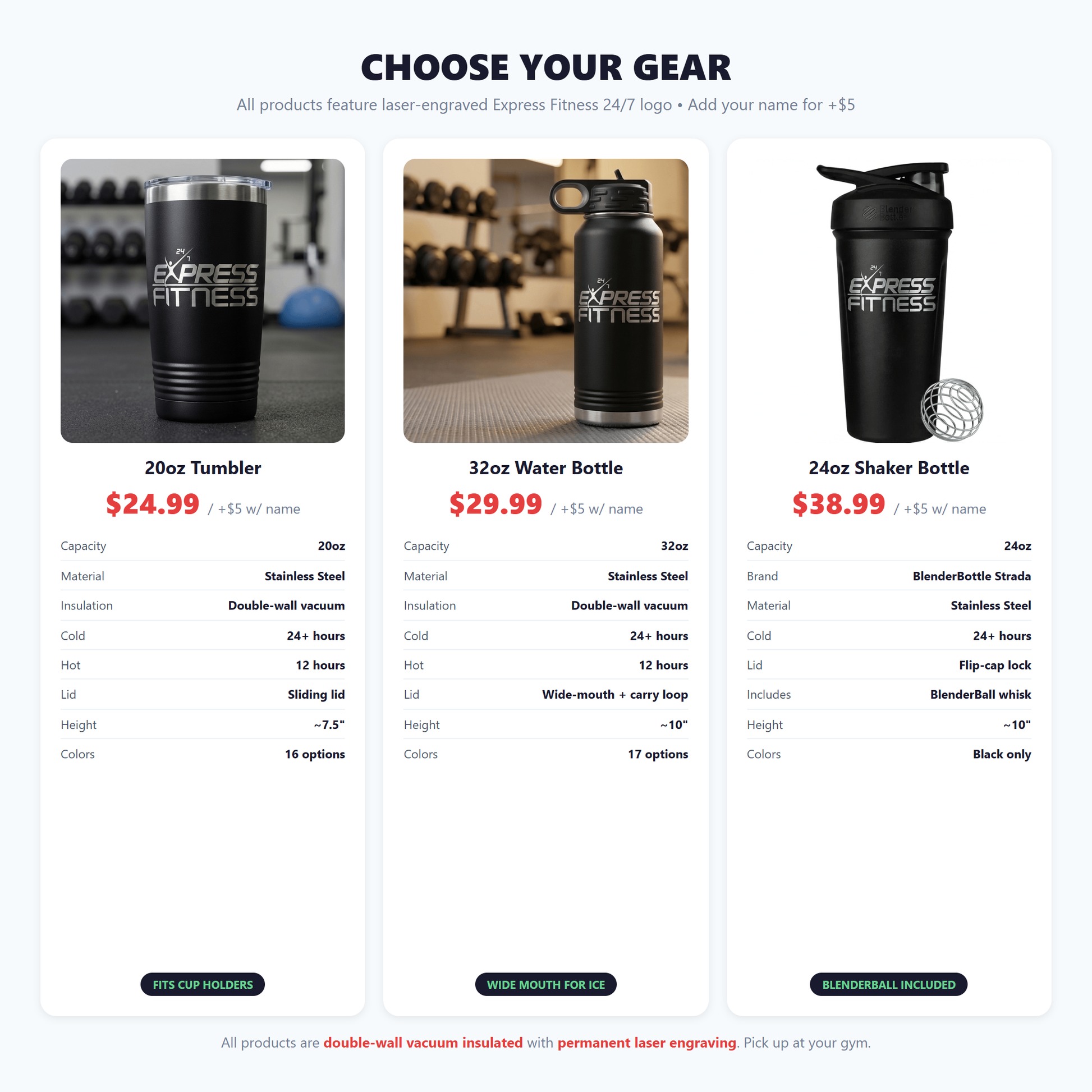 Product Specs Comparison - Express Fitness 24/7