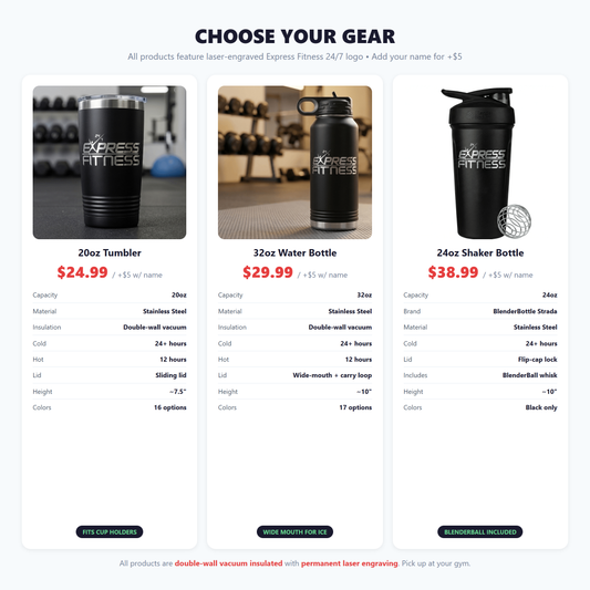 Product Specs Comparison - Express Fitness 24/7