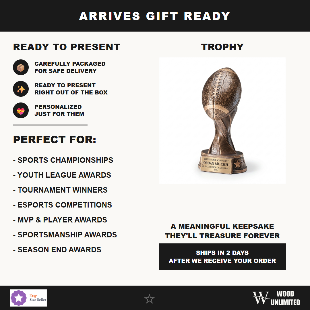 Gift-ready personalized Resin Football Player Trophy resin award, perfect for ceremonies, retirements, and corporate recognition