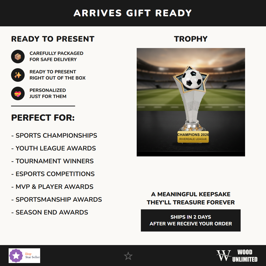 Gift-ready personalized Soccer Rising Star Resin Award resin award, perfect for ceremonies, retirements, and corporate recognition