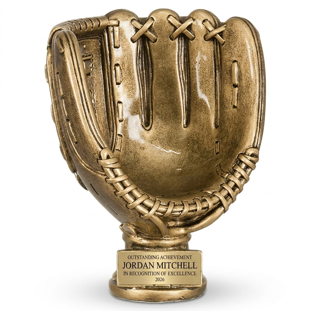 Personalized Softball Antique Metallic Resin Award resin award, custom laser engraved recognition award on a clean white studio background
