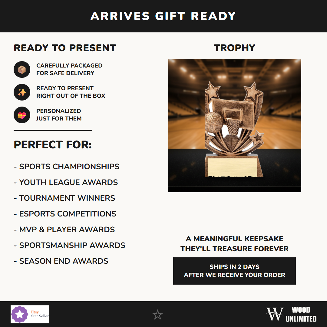 Gift-ready personalized Twin Stars Basketball Award resin award, perfect for ceremonies, retirements, and corporate recognition