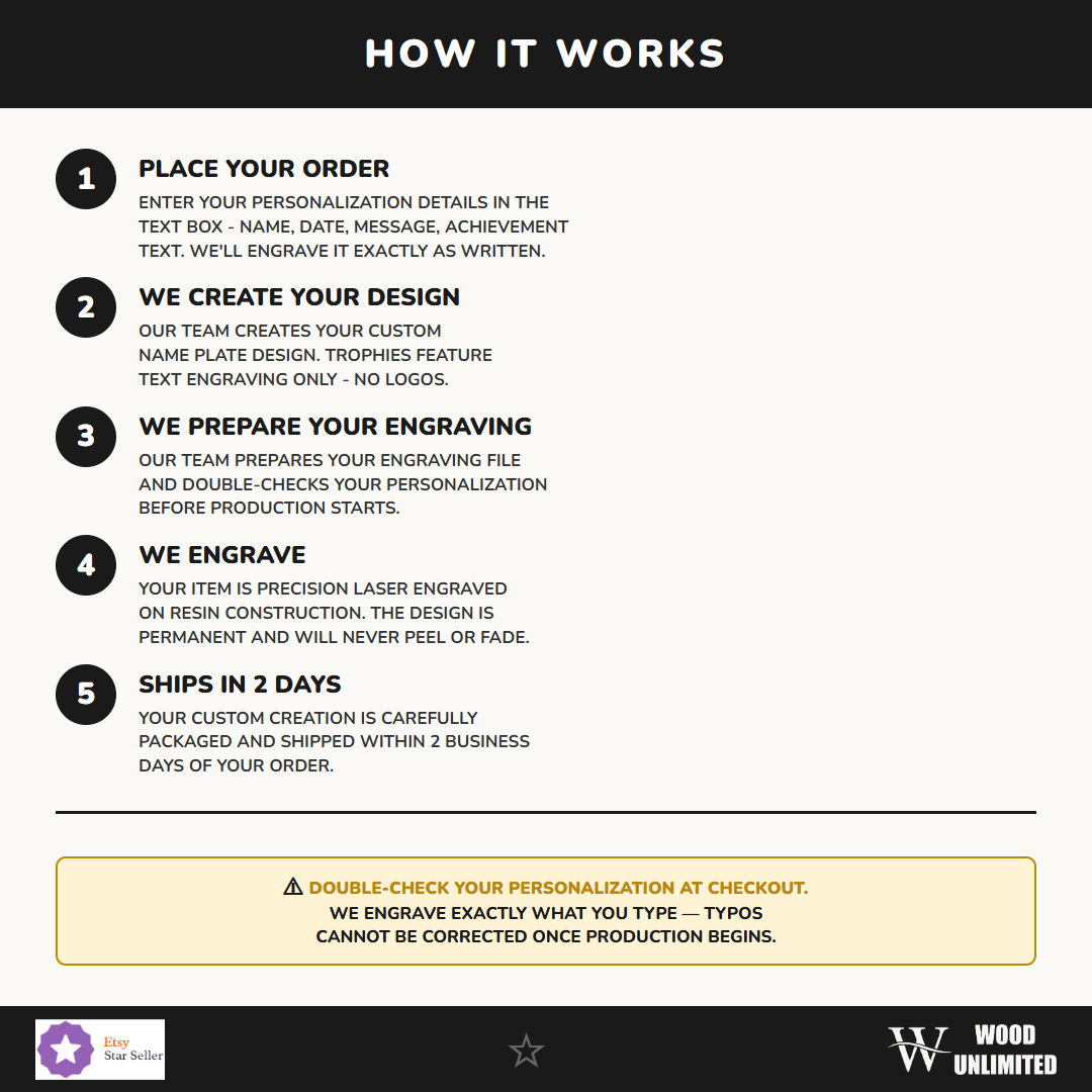 How to order your personalized Volleyball Triumph Resin Award resin award — add your text, we laser engrave, ships fast