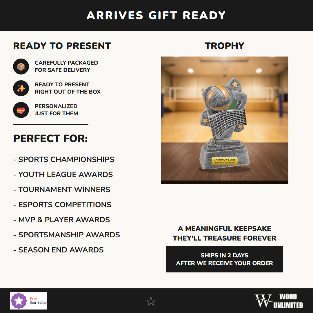 Gift-ready personalized Volleyball Triumph Resin Award resin award, perfect for ceremonies, retirements, and corporate recognition
