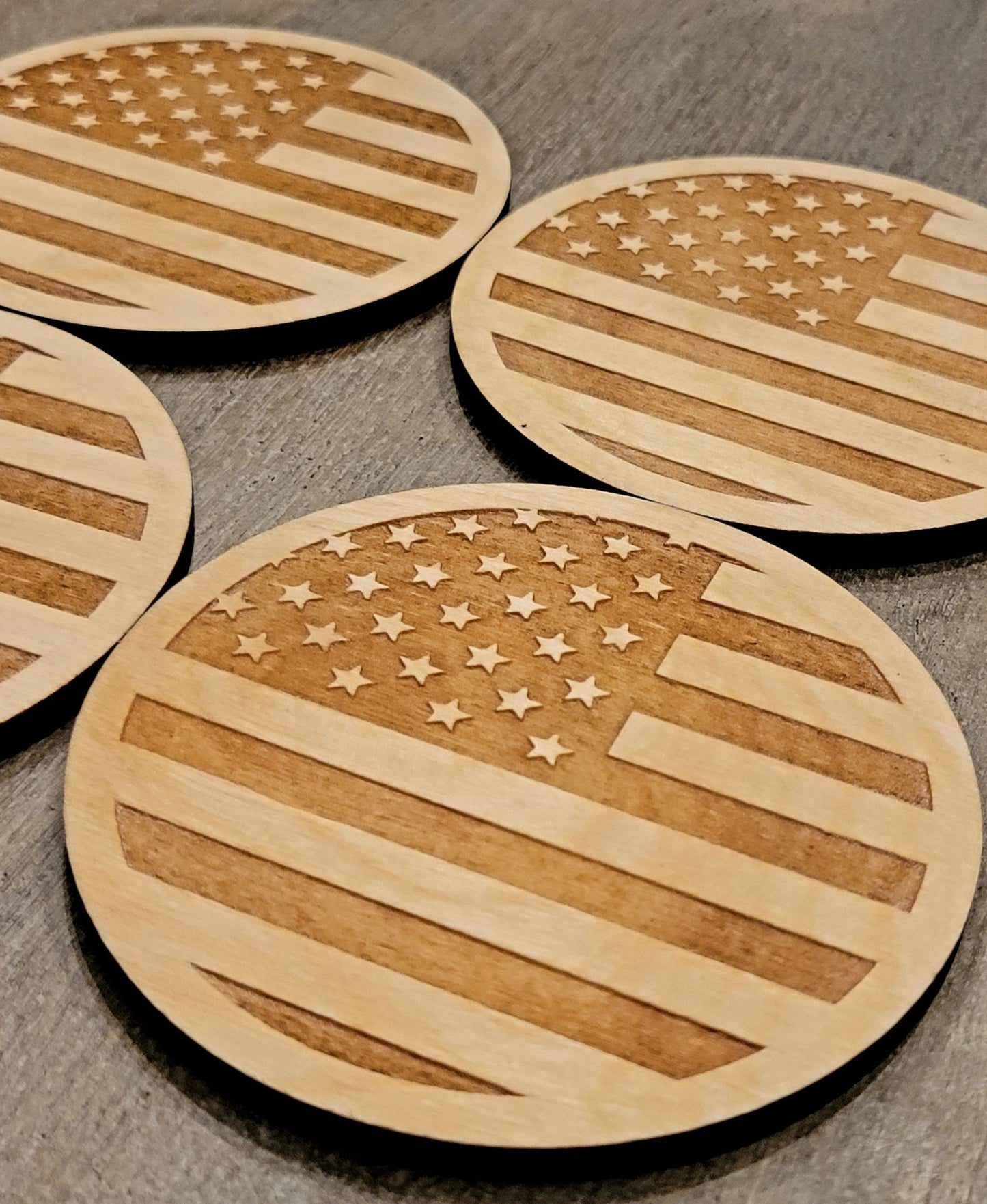 American Flag Coasters Set  Wooden American Flag Coasters, Patriotic Wooden Coasters, USA Drink Coasters, Wood Unlimited