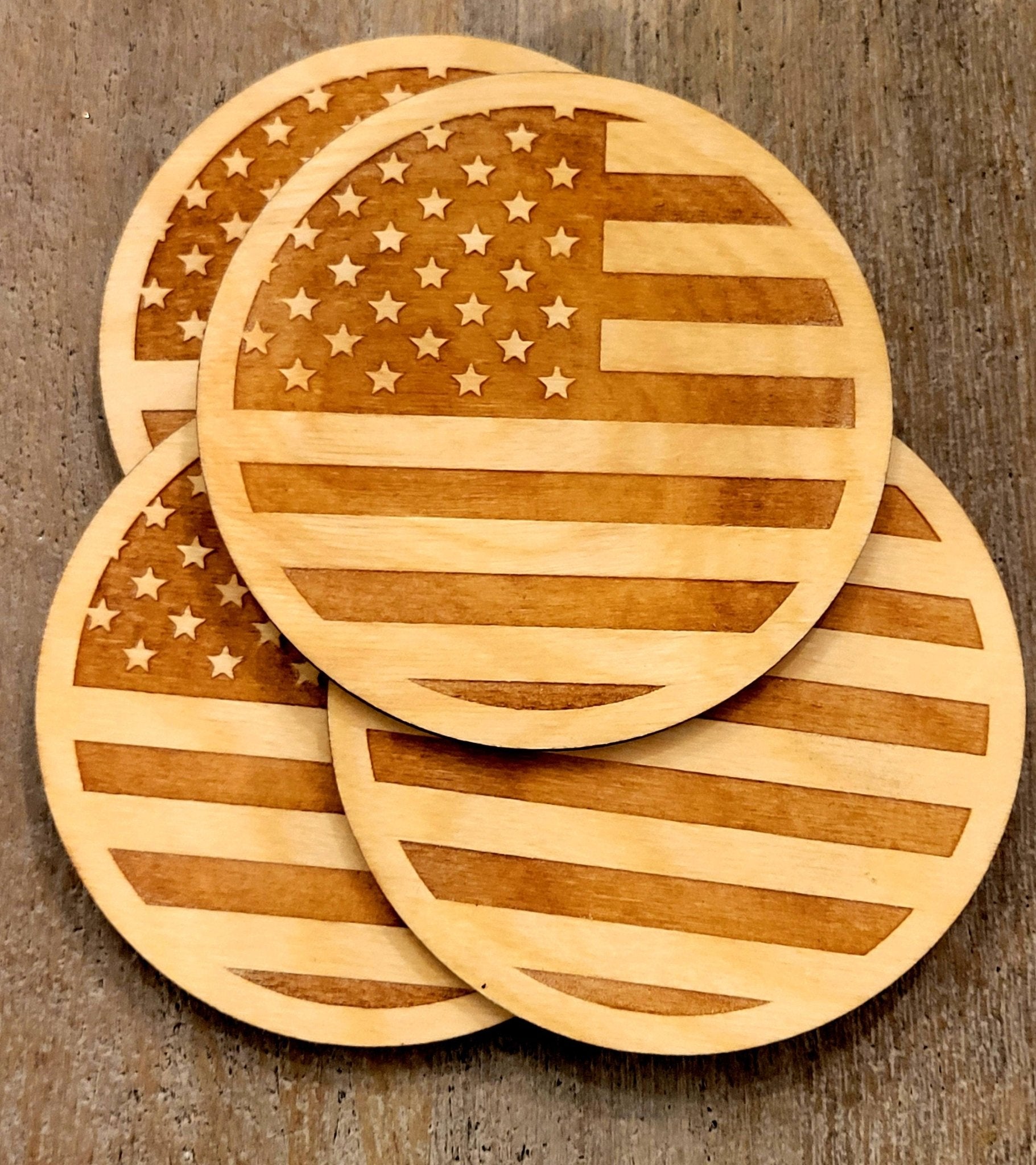 American Flag Coasters Set  Wooden American Flag Coasters, Patriotic Wooden Coasters, USA Drink Coasters, Wood Unlimited