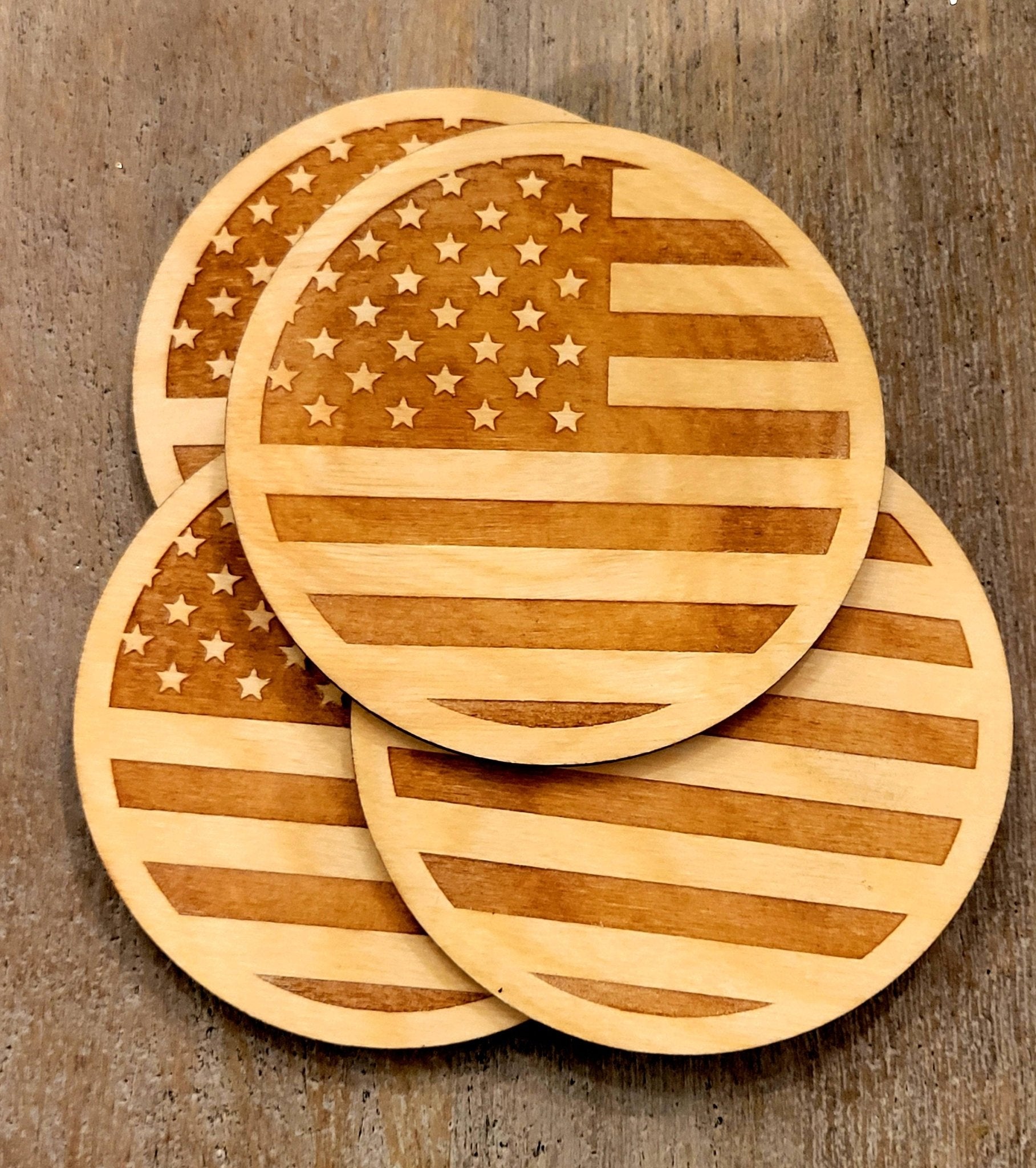 American Flag Coasters Set  Wooden American Flag Coasters, Patriotic Wooden Coasters, USA Drink Coasters, Wood Unlimited