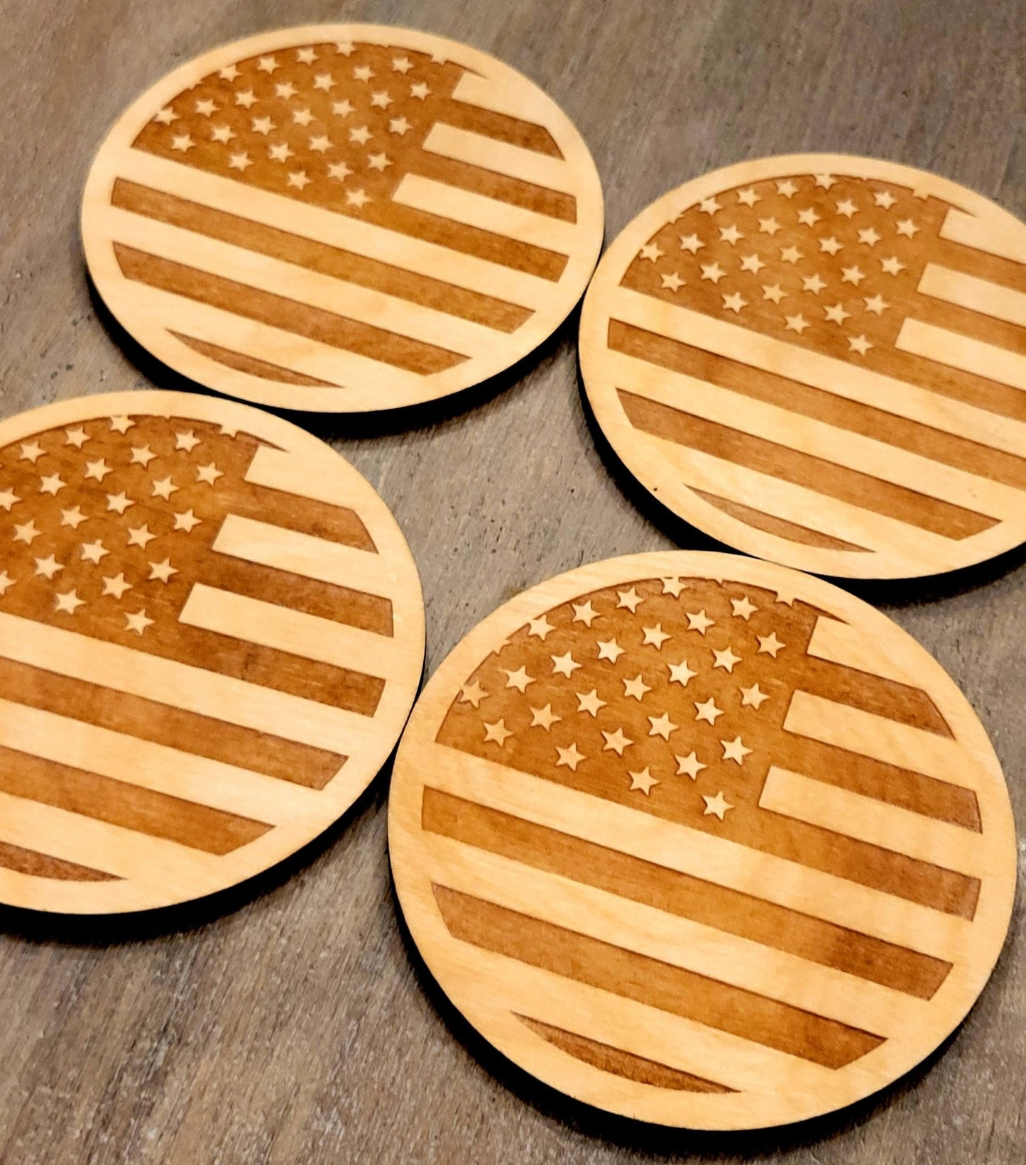 American Flag Coasters Set  Wooden American Flag Coasters, Patriotic Wooden Coasters, USA Drink Coasters, Wood Unlimited