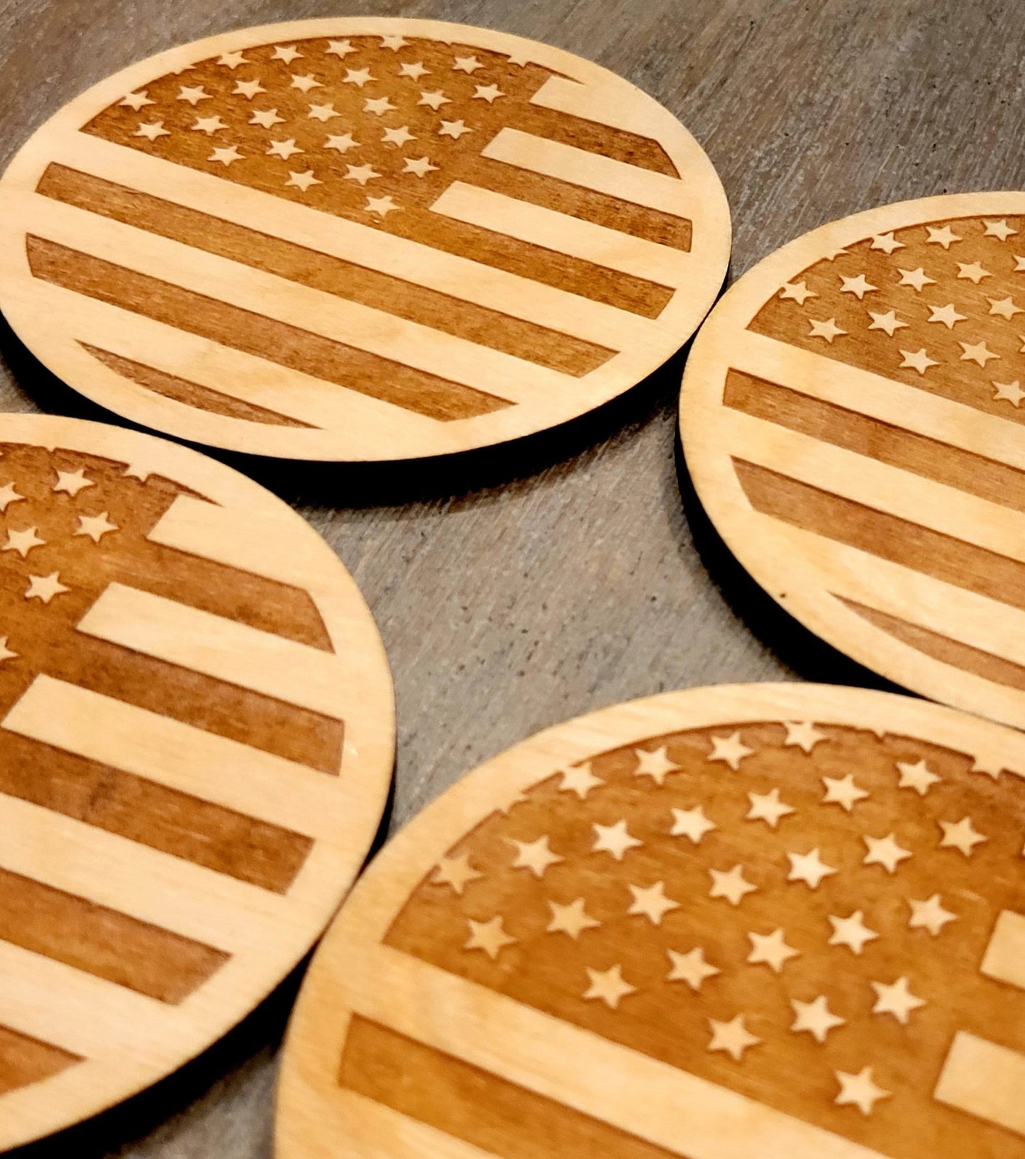 American Flag Coasters Set  Wooden American Flag Coasters, Patriotic Wooden Coasters, USA Drink Coasters, Wood Unlimited