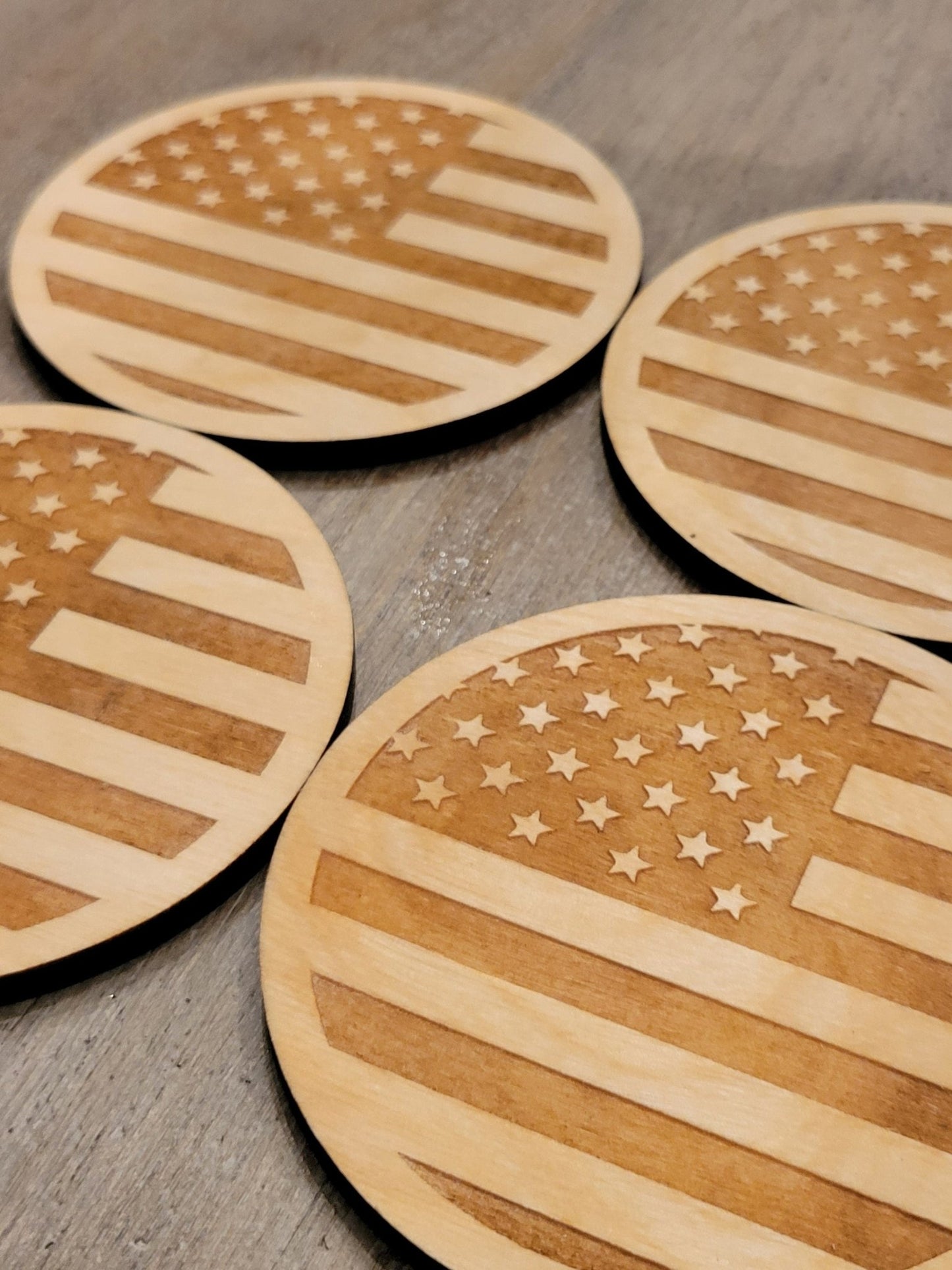 American Flag Coasters Set  Wooden American Flag Coasters, Patriotic Wooden Coasters, USA Drink Coasters, Wood Unlimited