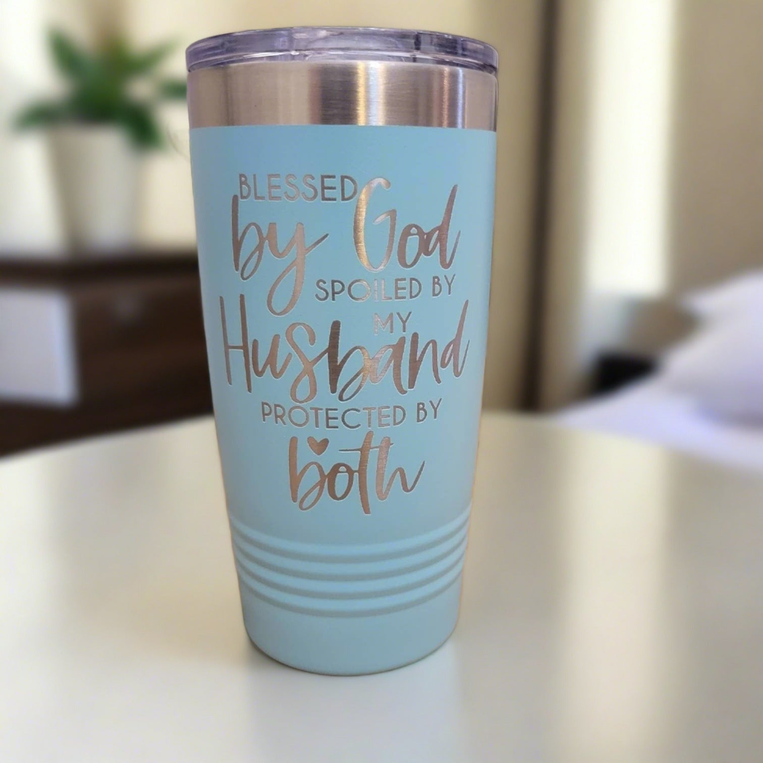 Blessed By God - Spoiled by Husband - 20oz Insulated Tumbler, Engraved Tumbler - Wood Unlimited#