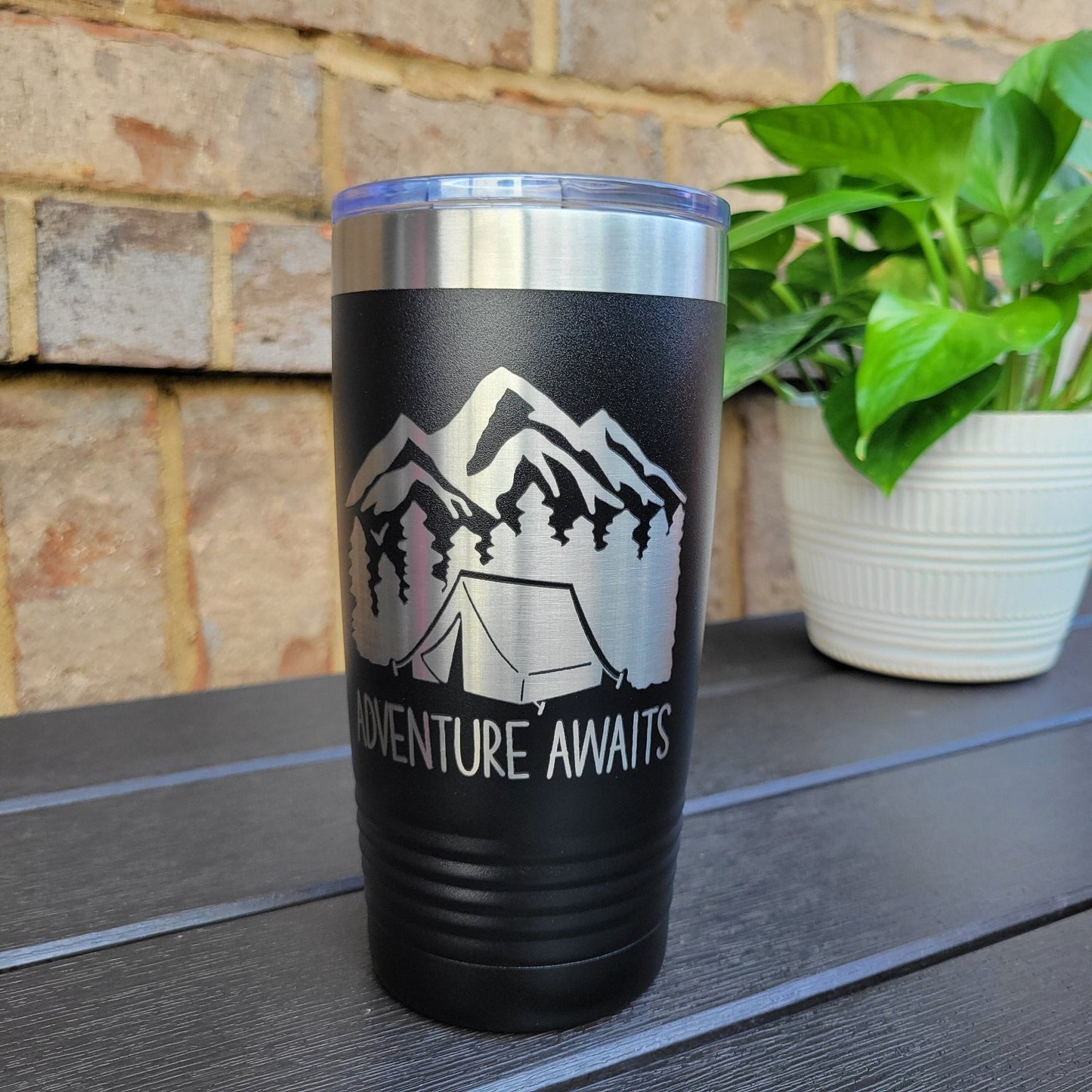 Camping Themed Insulated Tumbler, Engraved 20oz / 22oz/ 30oz Insulated Tumbler / Bottle - Hiking Camping Tumbler - Adventure Awaits Tumbler - Wood Unlimited#