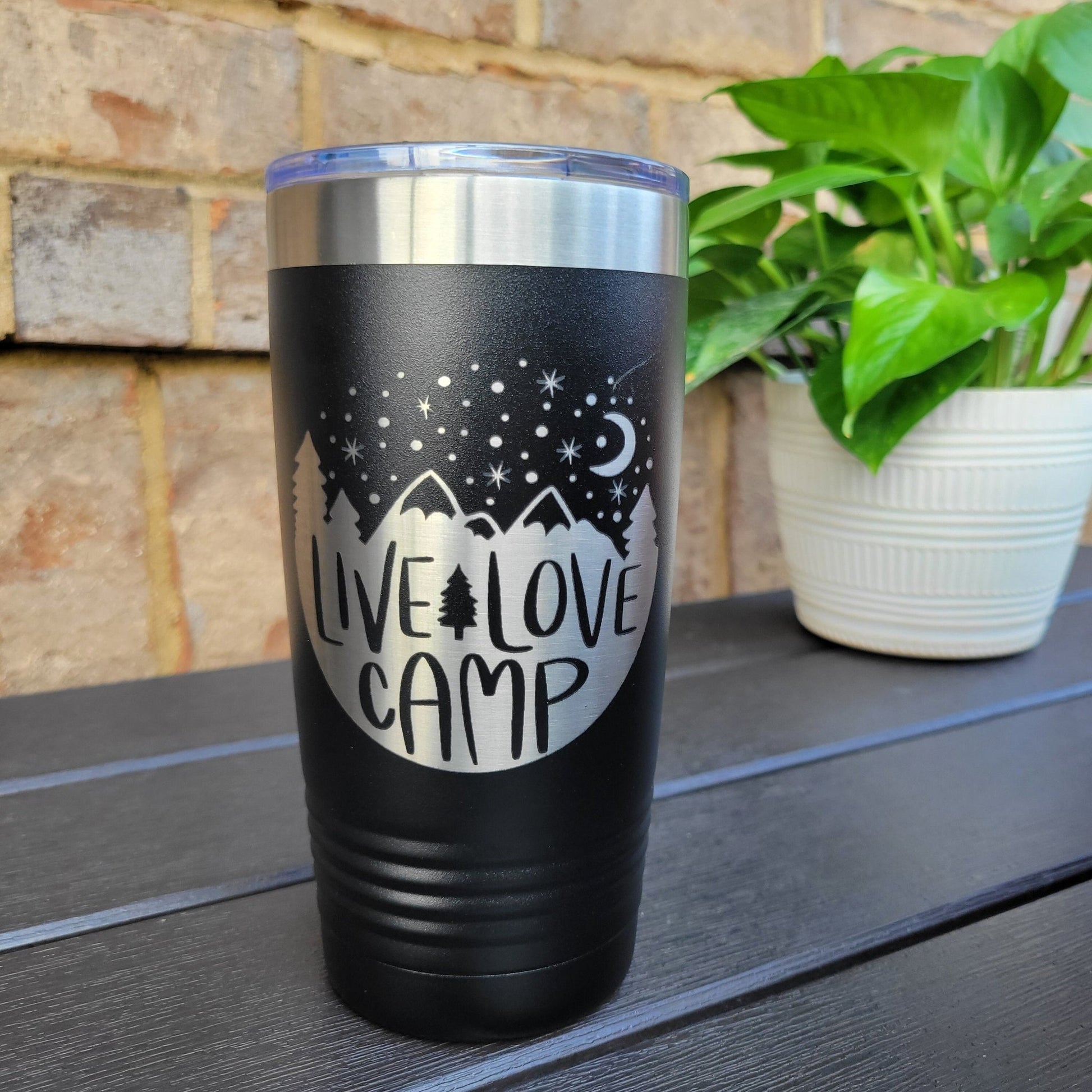 Camping Themed Insulated Tumbler, Engraved 20oz / 22oz/ 30oz Insulated Tumbler / Bottle - Hiking Camping Tumbler - Live Love Camp - Wood Unlimited#