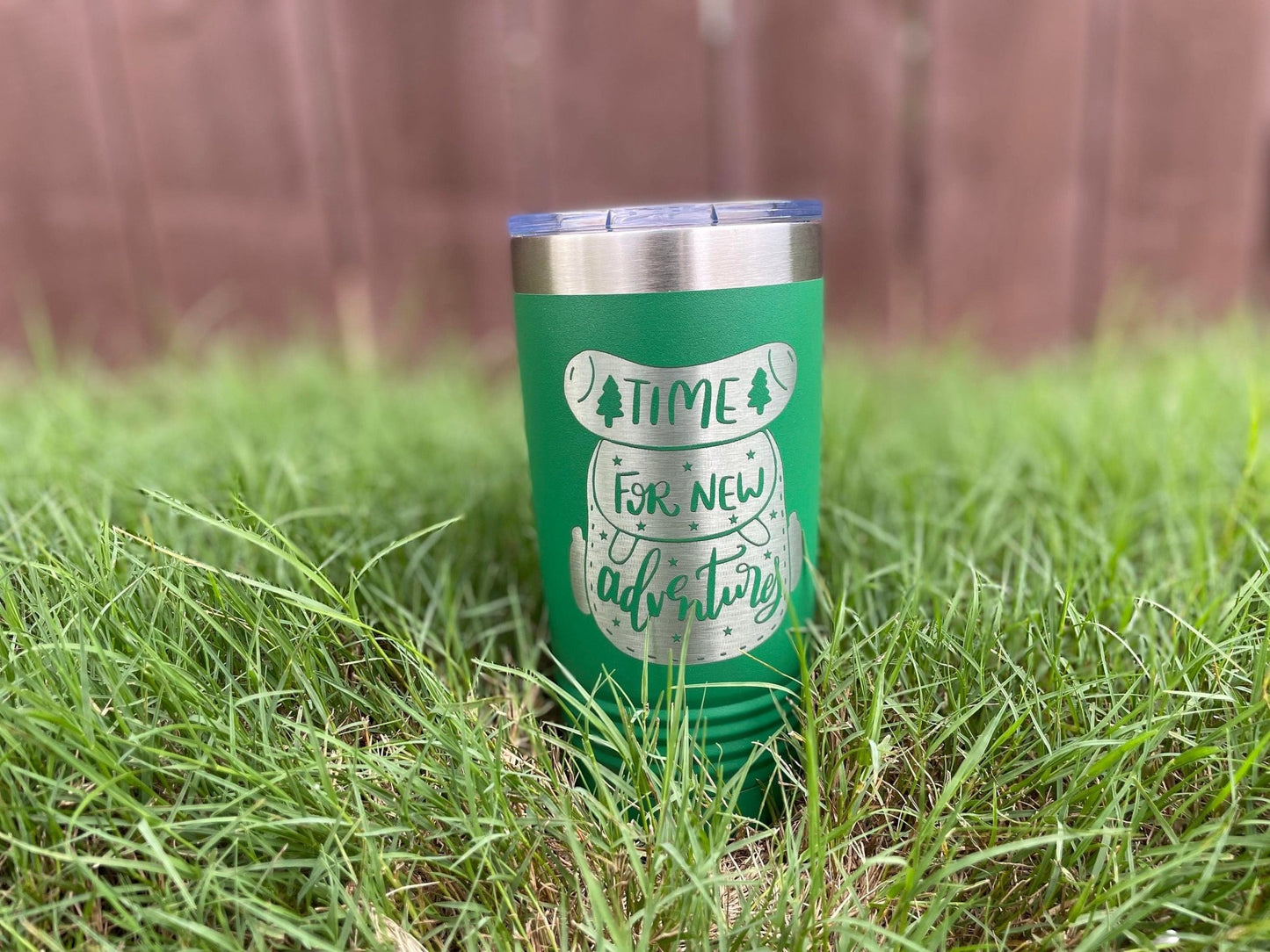 Camping Themed Insulated Tumbler, Engraved 20oz / 22oz/ 30oz Insulated Tumbler / Bottle - Hiking Camping Tumbler - Time for a new adventure - Wood Unlimited#