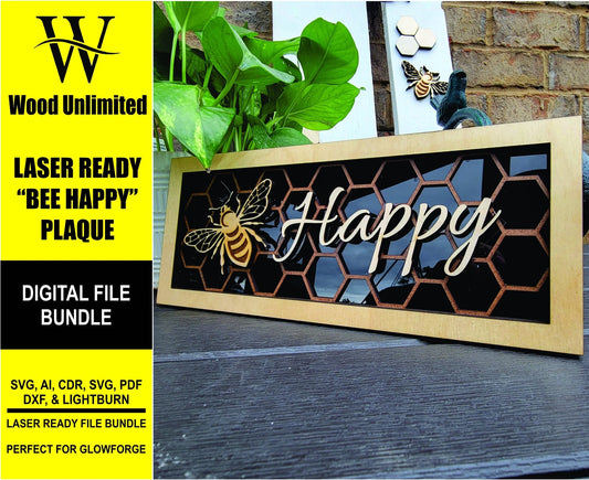 Digital File Bundle for Laser Cutters - SVG, AI, Lightburn, PDF - Glowforge Ready - Honeycomb and Bee - Wood Unlimited#