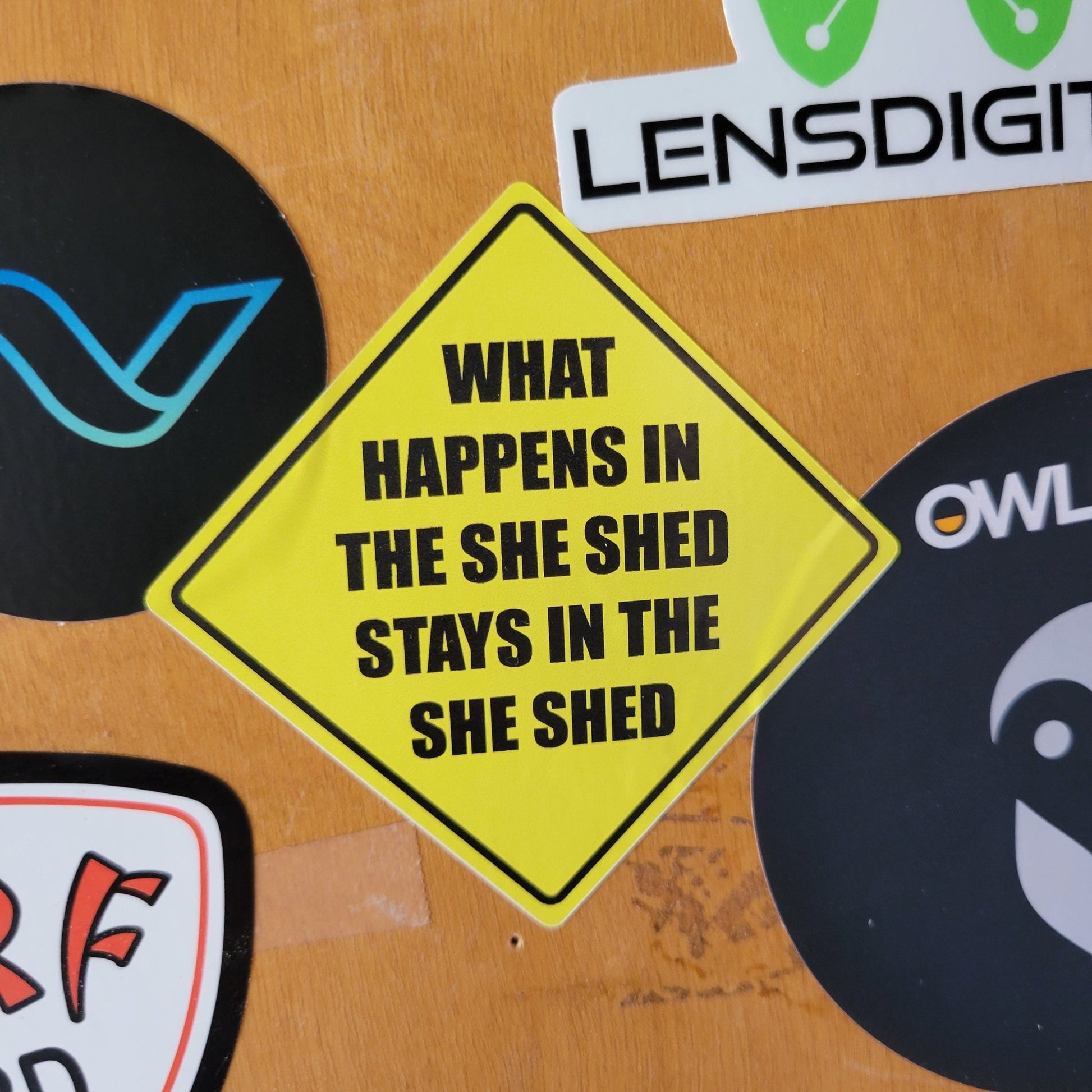 Funny Sticker, What Happens In the She Shed - Sticker / Decal - Funny She-Shed Sticker - Wood Unlimited#