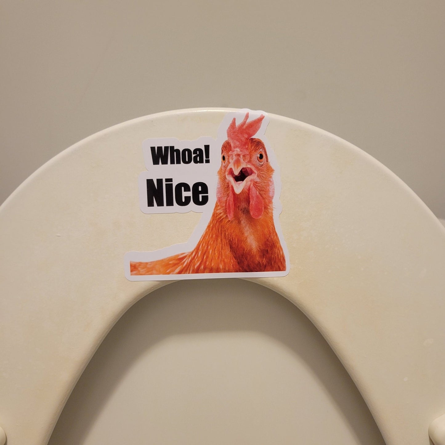 Funny Sticker, Whoa Nice Cock - Rooster - Toilet Seat / Decal - Nice Rooster - Wood Unlimited#