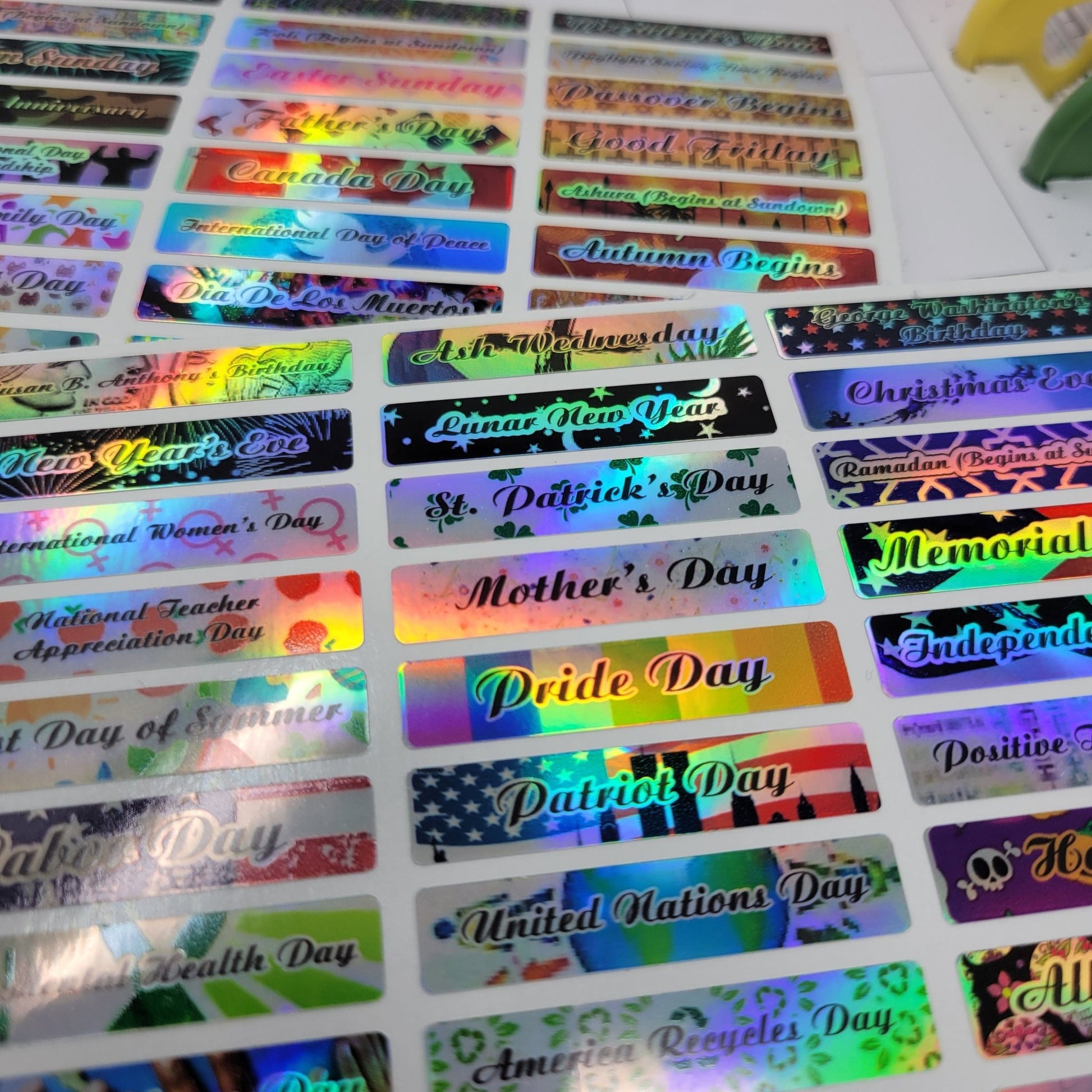 Holographic, Full Color, Planner Stickers, Holographic Sheet Stickers For Planners, Full Color, Waterproof, 80 Major Holidays! - Wood Unlimited#