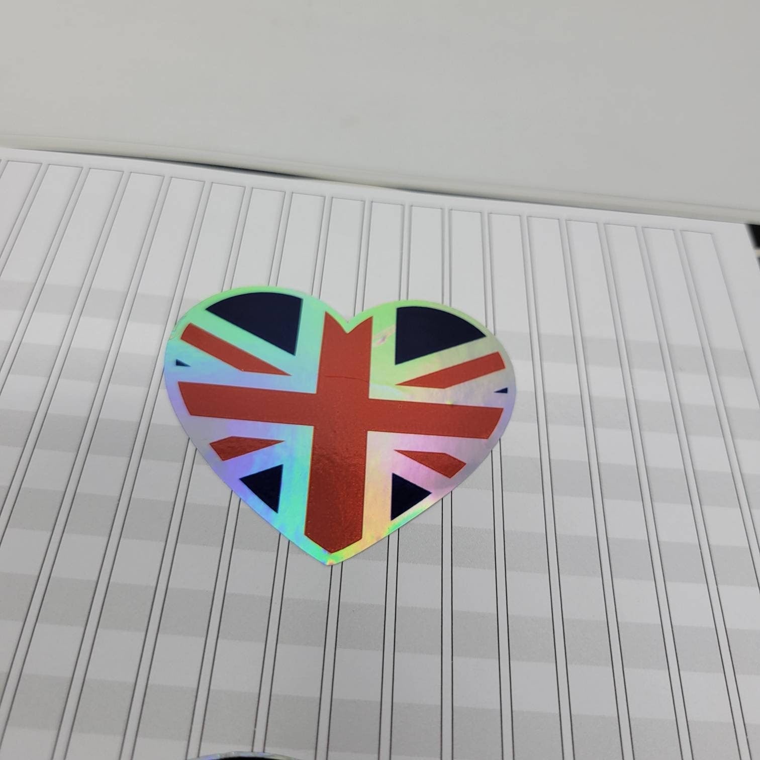 Holographic Sticker - British Heart Flag Sticker - Queen Elizabeth II Sticker / Decal - Queen Elizabeth Sticker - Wood Unlimited#