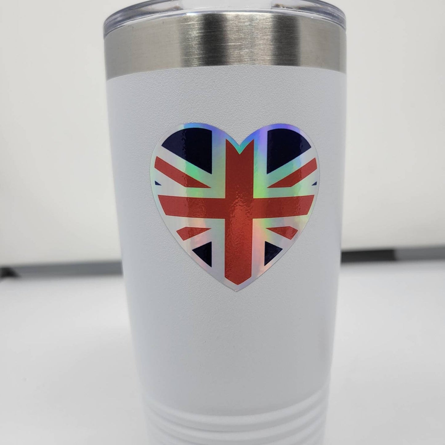 Holographic Sticker - British Heart Flag Sticker - Queen Elizabeth II Sticker / Decal - Queen Elizabeth Sticker - Wood Unlimited#