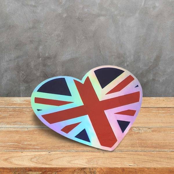 Holographic Sticker - British Heart Flag Sticker - Queen Elizabeth II Sticker / Decal - Queen Elizabeth Sticker - Wood Unlimited#