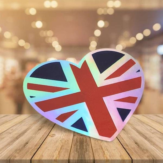 Holographic Sticker - British Heart Flag Sticker - Queen Elizabeth II Sticker / Decal - Queen Elizabeth Sticker - Wood Unlimited#